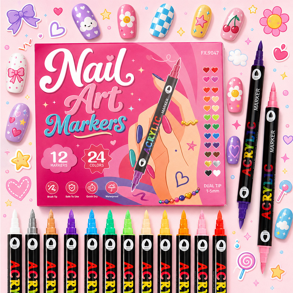 Copic Marker Sketch - 24 Farben Doppelspitzen-Acrylfarbstifte Nagelkunst-Marker Schnelltrocknend Wasserdicht
